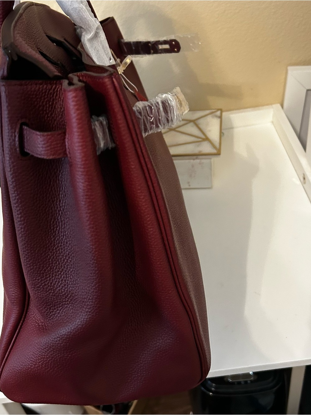 40cm XXL Burgundy Top Handle Leather Satchel - Picture 11 of 11